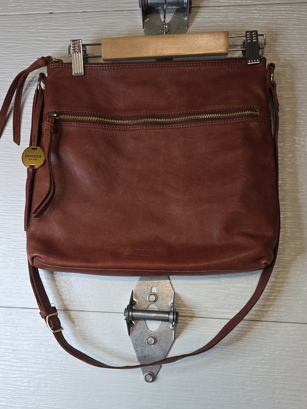 Margot New York Genuine Leather Crossbody Bag in Rustic Tan with Front Zip
